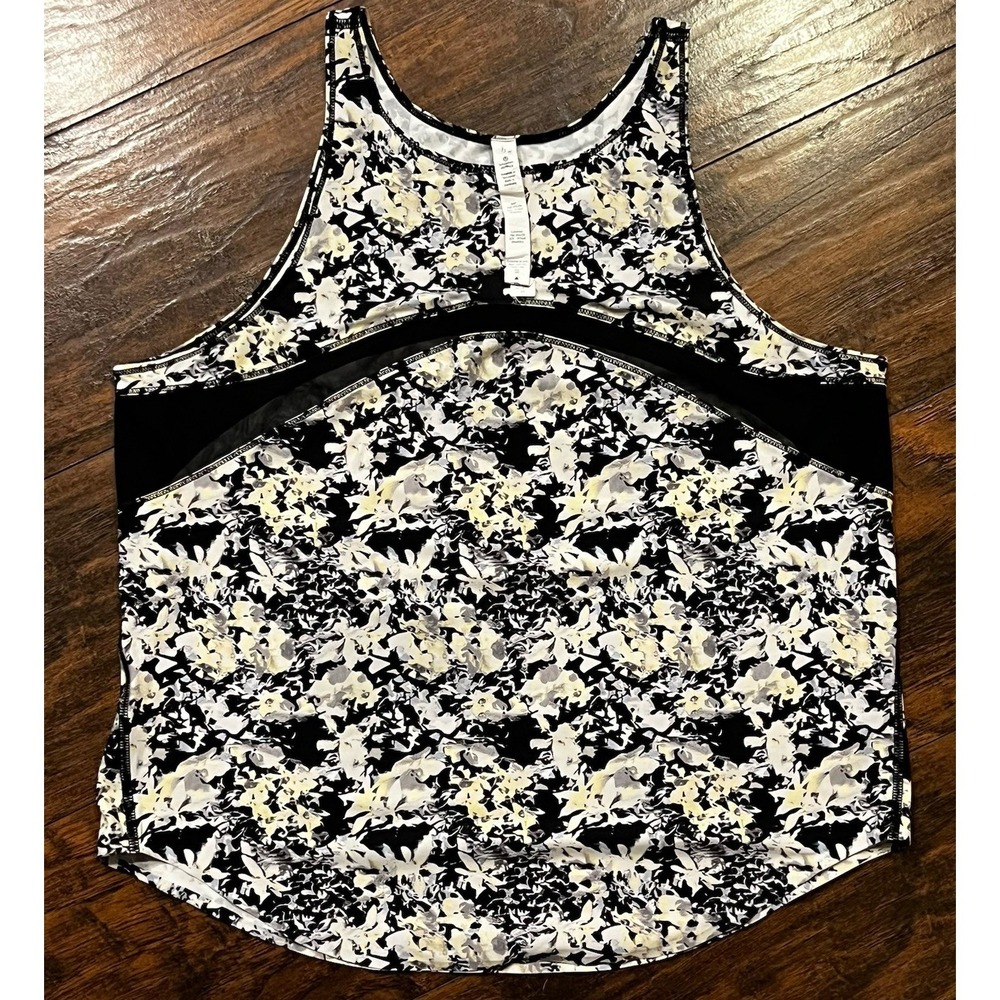 Lululemon Water: Sun Runner Tank Floral‎ Yellow Black Gray Mesh Size 8